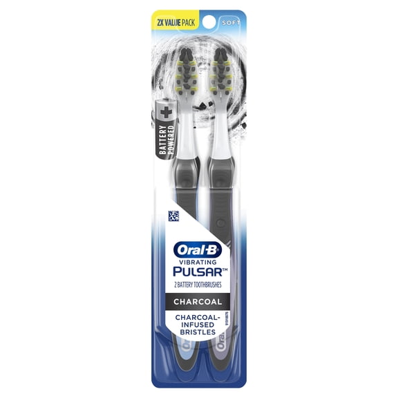 Oral-B Toothbrush, Vibrating Pulsar Battery Toothbrush Pack, Soft Charcoal Bristles, 2 Count, Adults & Children 3+