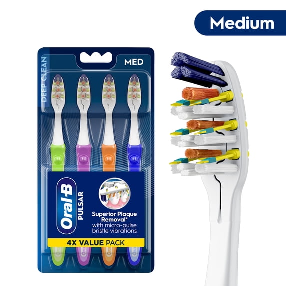 Oral-B Toothbrush Expert Clean Pulsar, Vibrating Battery Toothbrush, Medium, 4 Count