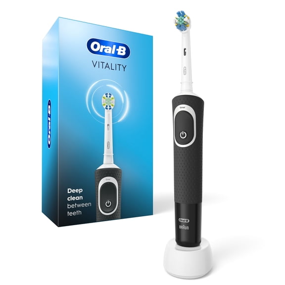 OralB Vitality Floss Action Rechargeable Electric Toothbrush, Black, 1 Count, for Adults & Kids 3+