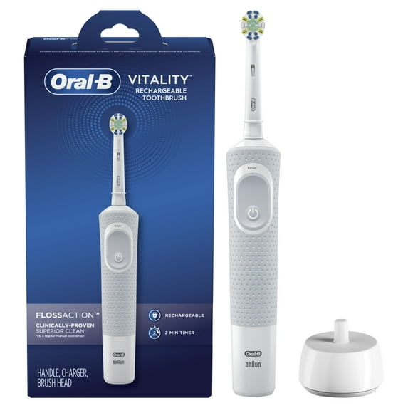 Oral-B Vitality FlossAction Rechargeable Electric Toothbrush, White, Adults & Children 3+