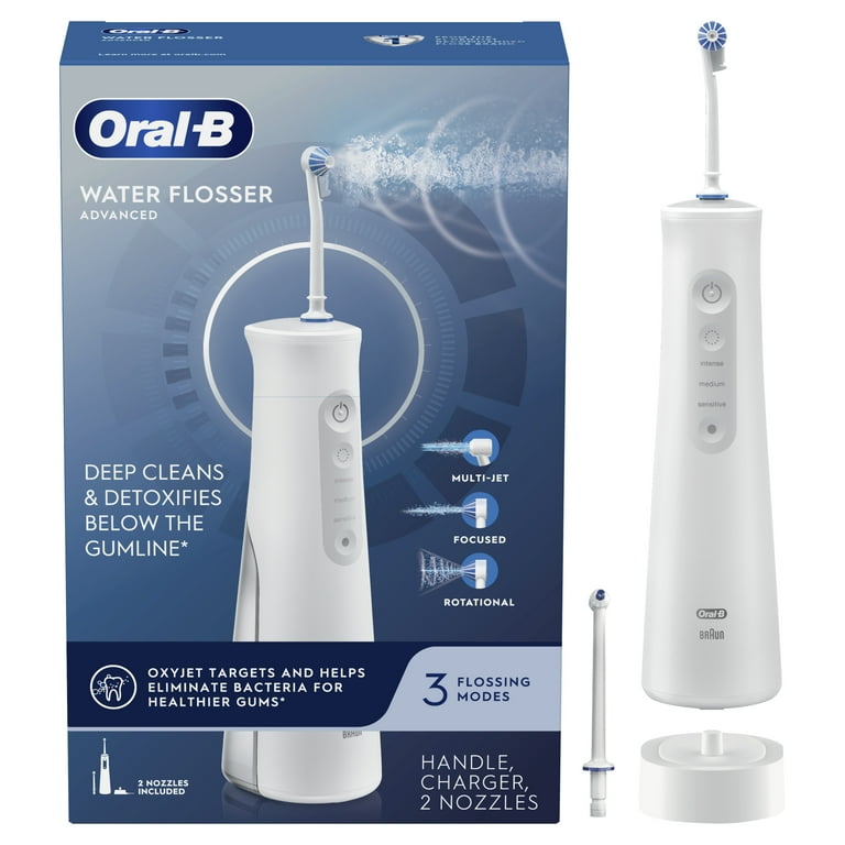 Oral-B Water Flosser Advanced, Portable Oral Irrigator Handle with 2 Nozzles, Size: 1pc, White