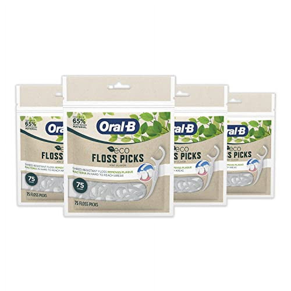 OralB eco Sustainable Dental Floss Picks, Mint, 75 Picks (Pack of 4