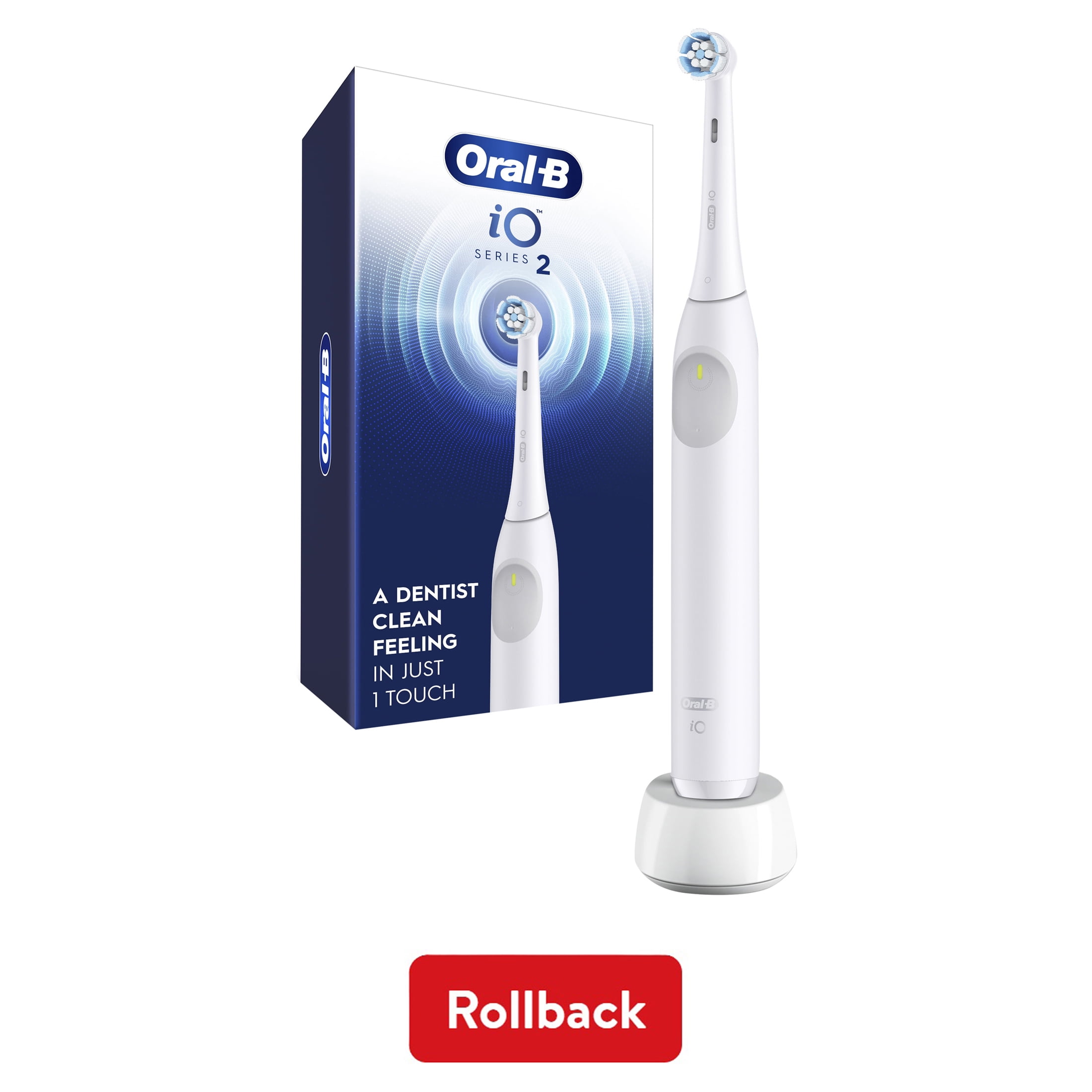 Oral-B iO Series 2 Rechargeable Electric Toothbrush, White with 1 Gentle Brush Head - Pressure Sensor 3 Modes 2 Min Timer