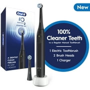 Oral-B iO Series 2 Rechargeable Electric Powered Toothbrush Starter Kit, Night Black with 2 Brush Heads - Automatic Pressure Sensor to Protect Gums - 3 Modes - 2 Min Timer