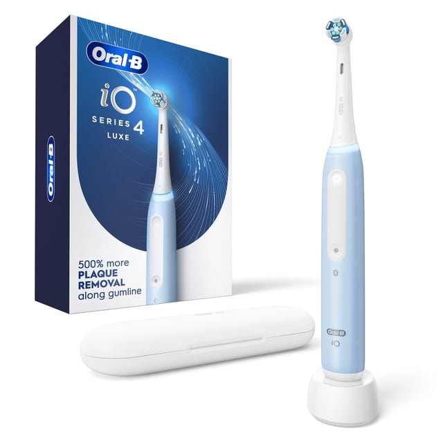 Oral‑B Toothbrush, iO Series 4 Rechargeable Electric Toothbrush for Adults & Kids 3+, Icy Blue, Compact Head