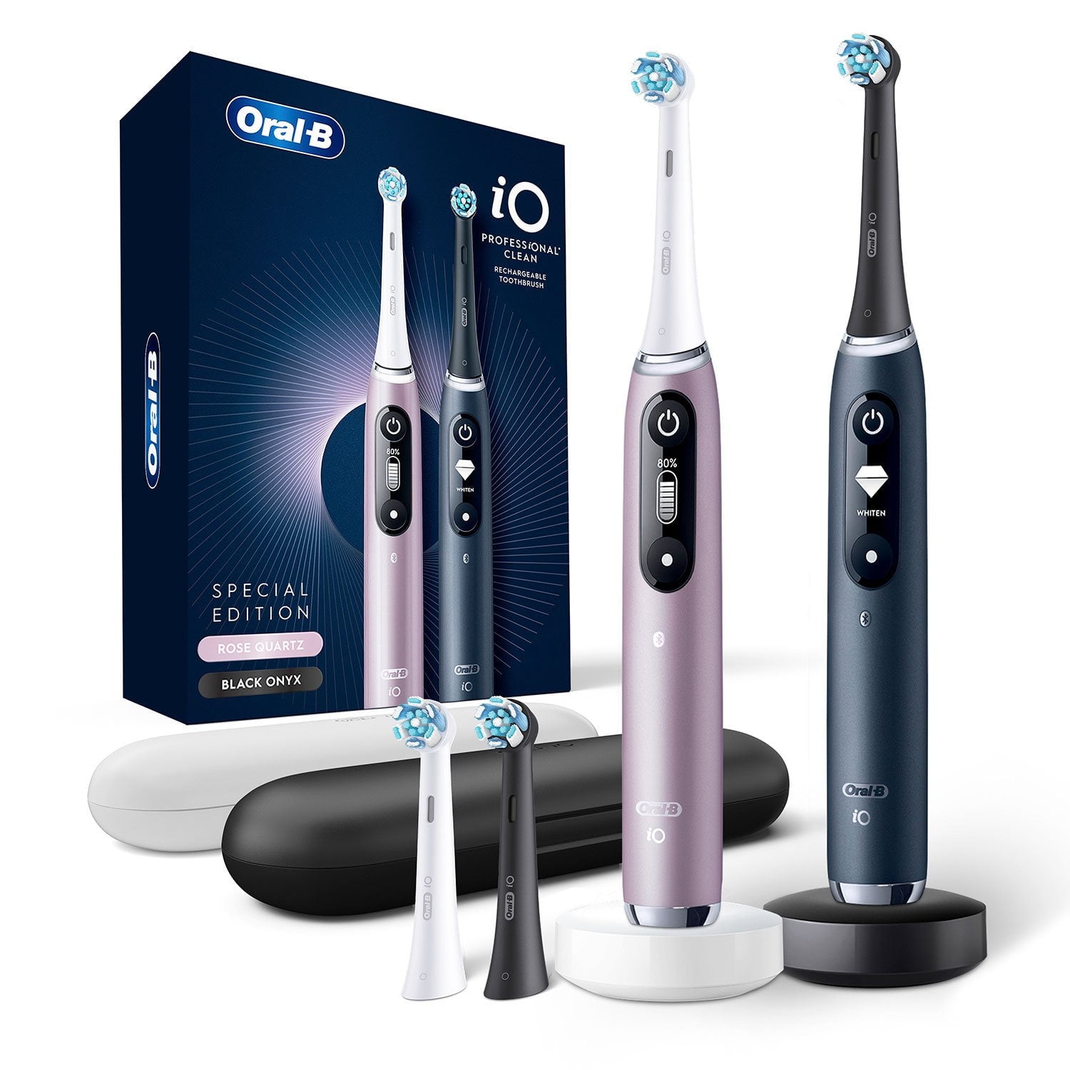 Oral-B iO Series 7 Professional Clean Electric Toothbrush, 2 Packs, Rose Quartz and Black Onyx
