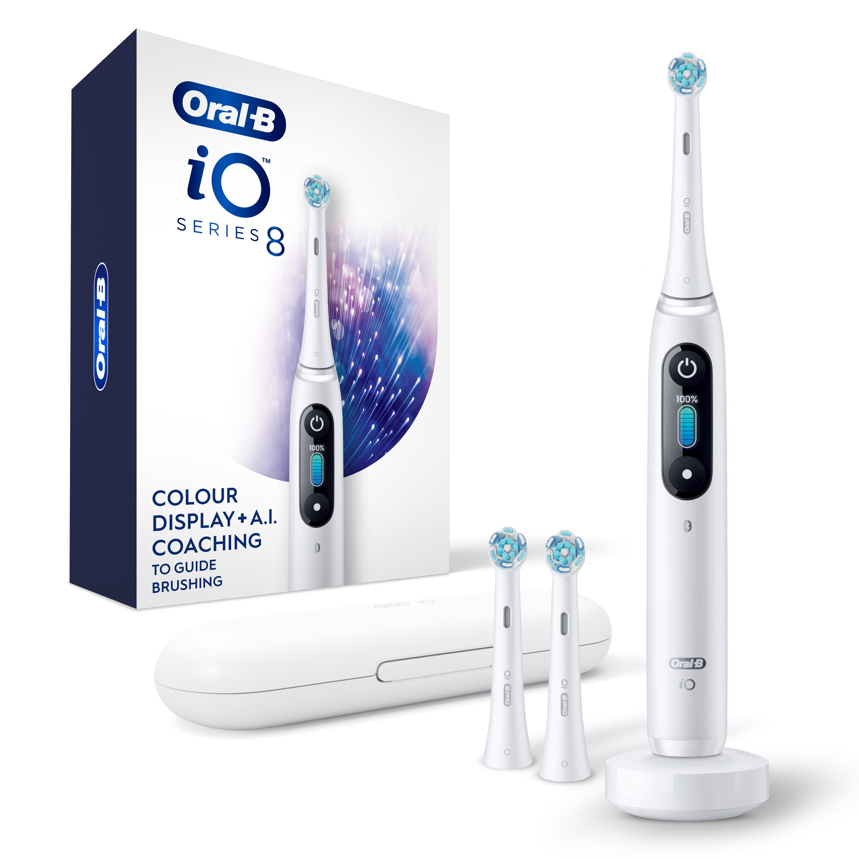 Oral-B iO Series 8 Electric Toothbrush with 3 Brush Heads, White Alabster 