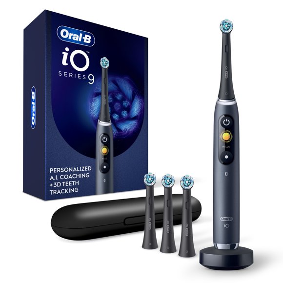 Oral-B iO Series 9 Electric Toothbrush with 4 Brush Heads, Black Onyx
