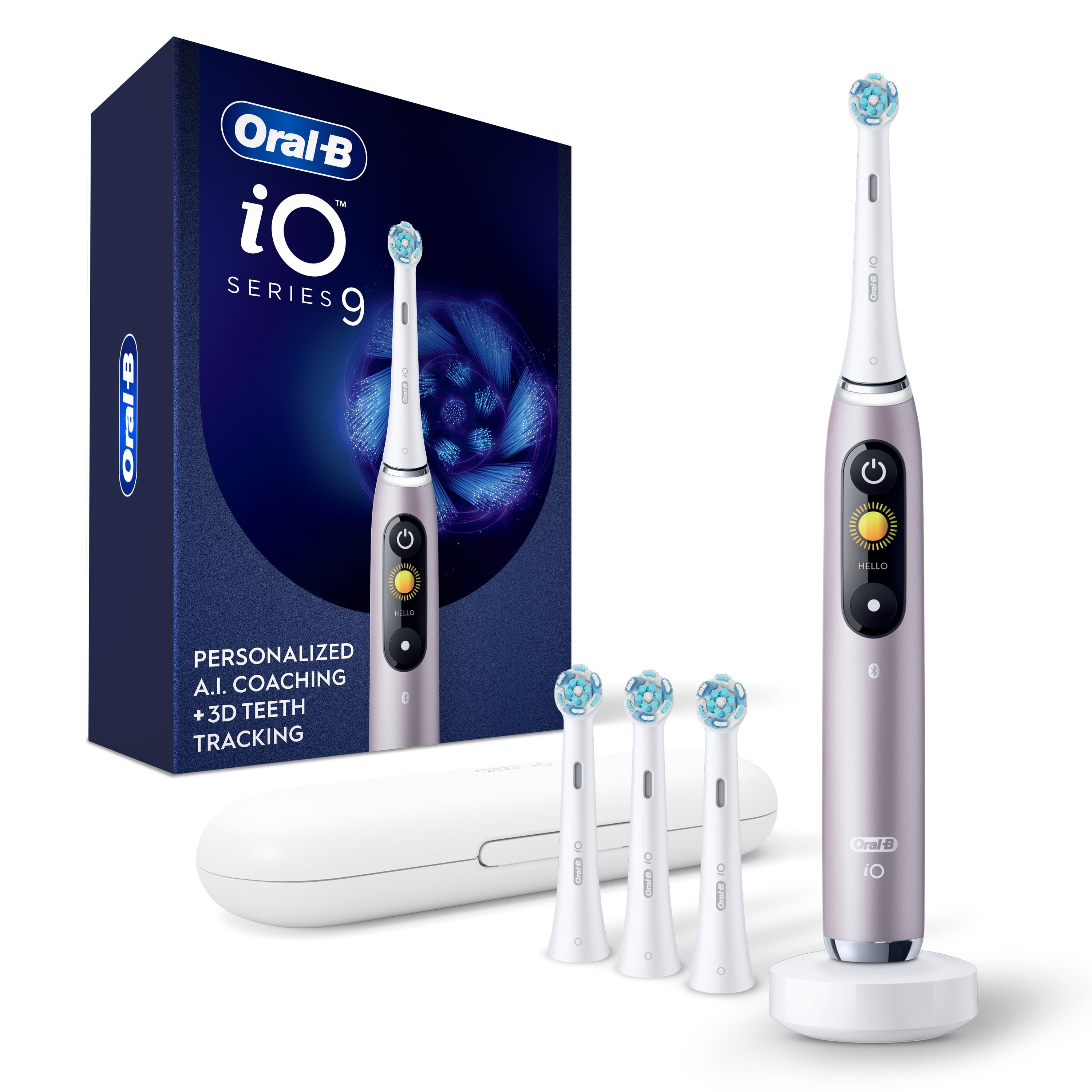 Oral-B iO Series 9 Electric Toothbrush with 4 Brush Heads, Rose Quartz