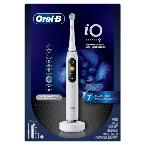 Oral-B iO Series 9 Electric Toothbrush with 4 Brush Heads, White Alabaster