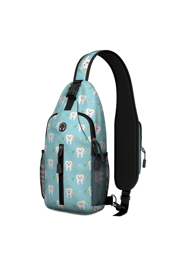 Dental Tooth Pattern Sling Backpack, Cute Dentist Crossbody Daypack with Teeth Print for Hygienists and Students