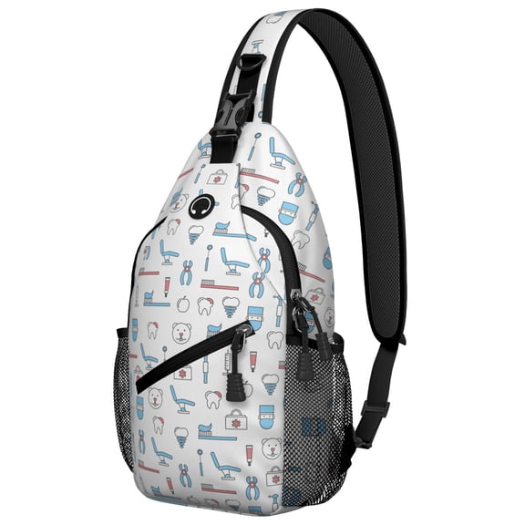 Oral Care Dentist Gifts, Dental Hygiene Tooth and Teeth Pattern Travel Sling Backpack Lightweight Durable