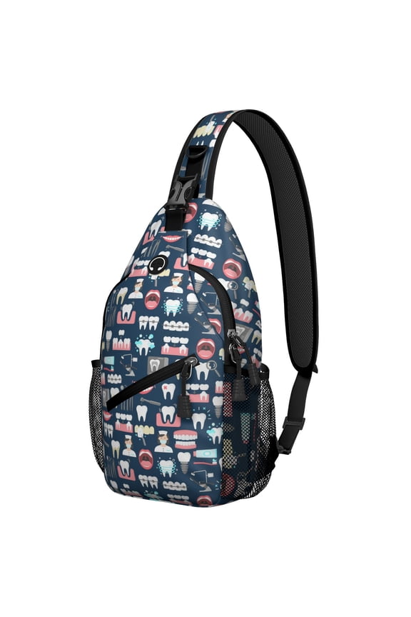 Dentist Gifts, Dental Hygiene Tooth and Teeth Pattern Travel Sling Backpack Lightweight Durable