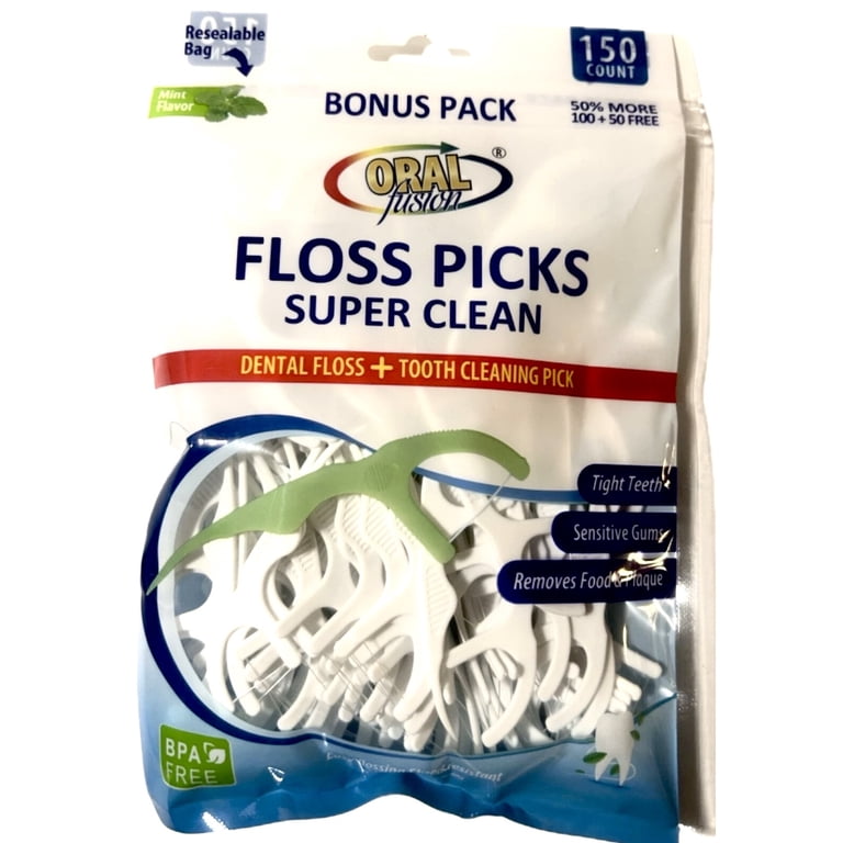 ORAL FUSION DENTAL FLOSS TOOTH CLEANING PICK MINT 150 EACH PACK