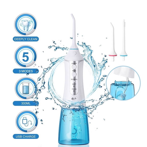 Oral Irrigator Dental Water Handheld Portable Dental Cleaner 3 Modes 2 Nozzles 300ML USB Rechargeable as a Gift