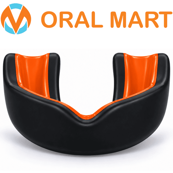 Oral Mart Black/Orange Youth Mouthguard for Kids - Youth Mouthguard for Karate, Flag Football, Martial Arts, Taekwondo, Boxing, Football, Rugby, BJJ, Muay Thai, Soccer, Hockey (with Free Case)