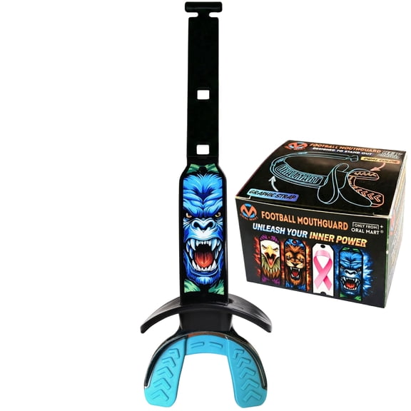 Oral Mart Football Mouth Guard (Fierce Gorilla) Dual-Color with Graphic Permanent Strap