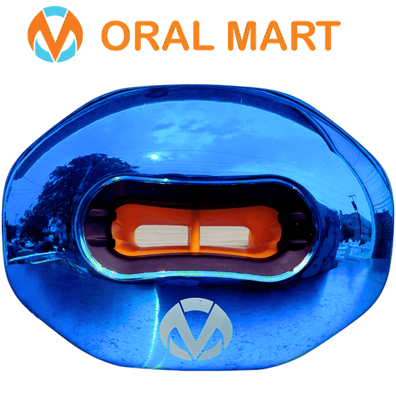 Oral Mart Youth Football Mouth Guard - Blue Lip Guard Mouthpiece with Detachable Strap