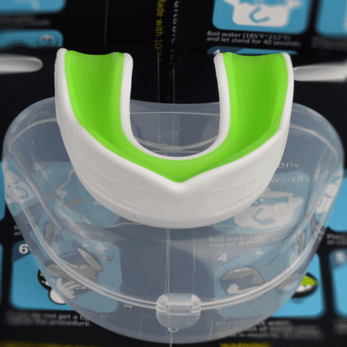 Oral Mart White/Green Youth Mouth Guard for Kids - Youth Mouthguard for Karate, Flag Football, Martial Arts, Taekwondo, Boxing, Football, Rugby, BJJ, Muay Thai, Soccer, Hockey (with Free Case)