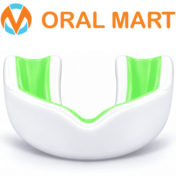 Oral Mart White/Green Youth Mouth Guard for Kids - Youth Mouthguard for Karate, Flag Football, Martial Arts, Taekwondo, Boxing, Football, Rugby, BJJ, Muay Thai, Soccer, Hockey (with Free Case)
