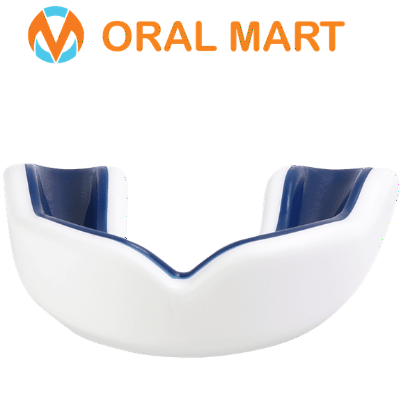 Oral Mart White/Navy Blue Kids Sports Mouthguard, Youth Size