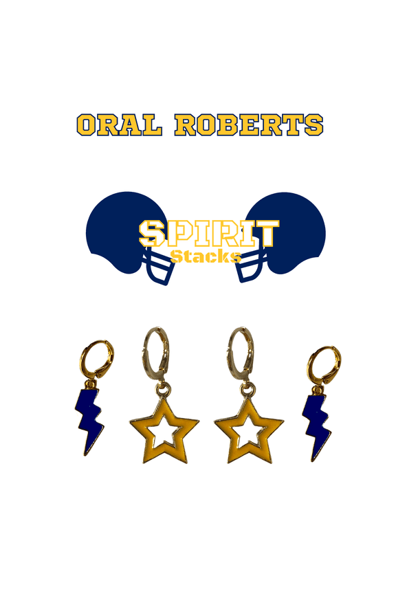 Oral Roberts University Spirit Stack navy mini enamel bolts and golden yellow statement open starboys