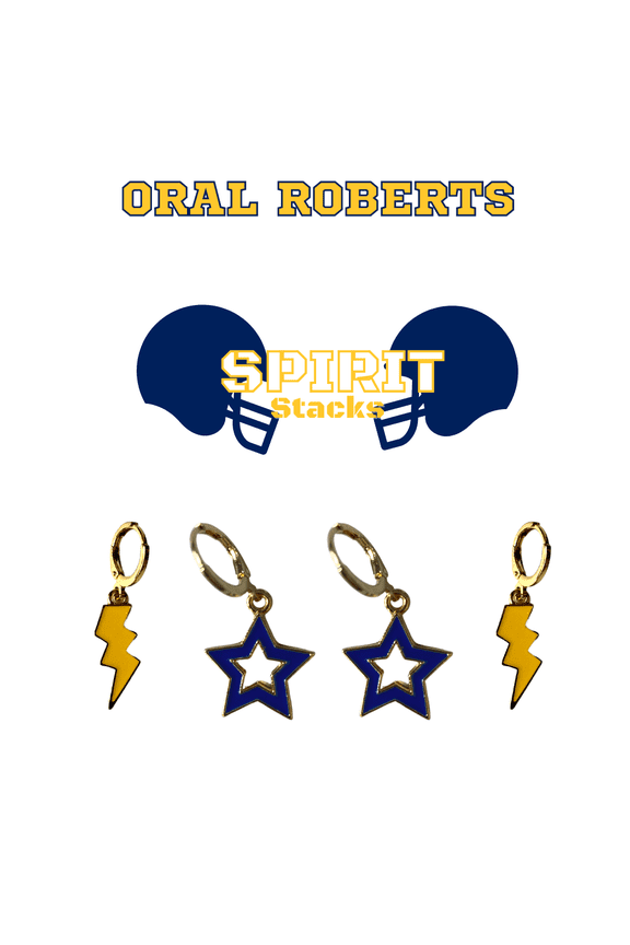 Oral Roberts University Spirit Stack golden yellow mini enamel bolts and golden yellow statement open starboys