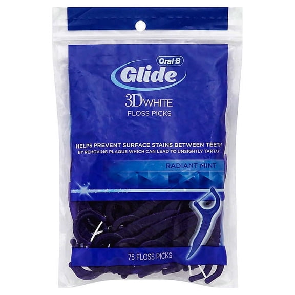 Oral-b Glide 3d White 75-count Floss Picks In Radiant Mint Surface Stains Between Teeth Removing Plaque