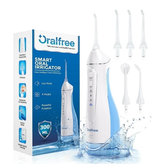 Oralfree Water Flosser for Teeth Cleaning, 4 Modes Rechargeable Cordless Oral Irrigator, 300ml Water Tank, IPX7 Waterproof Portable, Professional Flossing Cleaning Picks for Home Travel, Braces Care