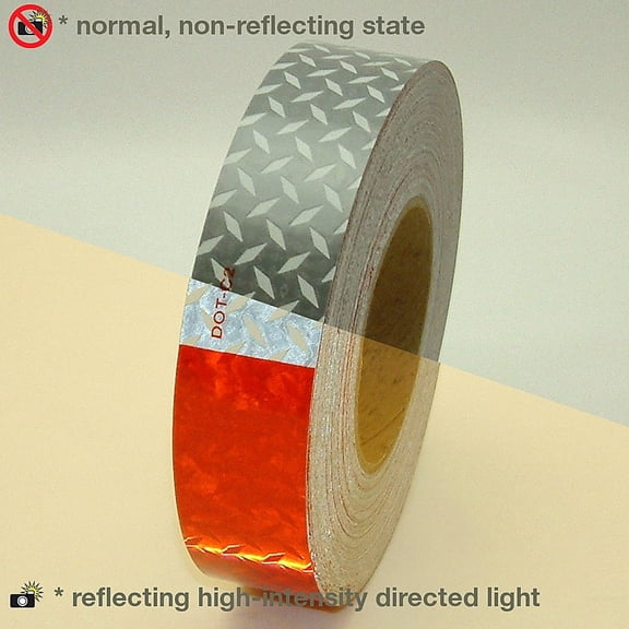 Oralite Diamond Steel Plate Microprismatic Conspicuity Tape [DOT-C2 5 yr.] (V52): 1-1/2 in. x 50 yds. (Alternating 6 in. Red 6 in. White / Diamond Steel Plate Design)