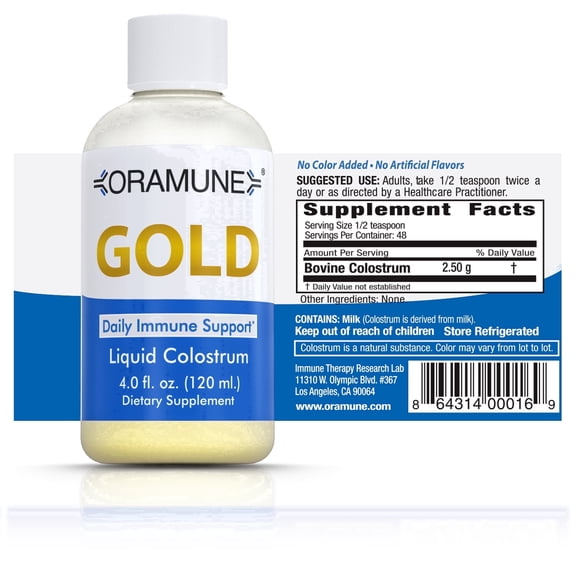 Oramune Gold Liquid Bovine Colostrum Supplement, Supports Gut Health and Overall Wellness, 4 fl oz