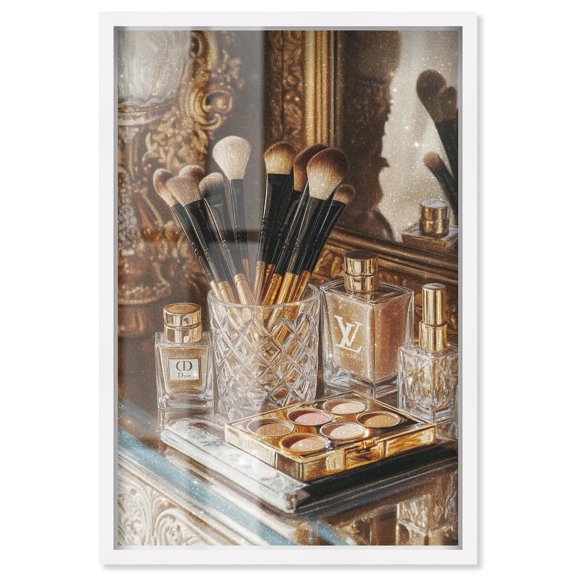 Oranate Makeup Collection Shadowbox Print Fashion Art Print by Art Remedy, White Frame, 30 x 45