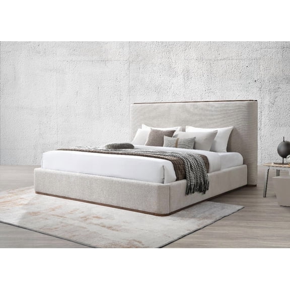 Queen Size Gray Fabric Platform Bed with 13 Slats and 3 Support Legs, No Box Spring Needed, for Bedroom