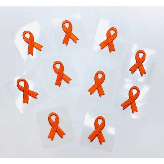 Orange 1-1/8" X 3/4" Self Adhesive Awareness Bow Embroidered Applique - 10 Pieces