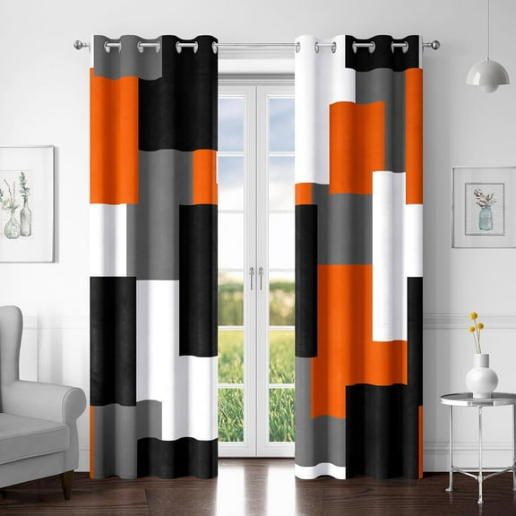 Orange 100% Blackout Curtains for Bedroom,Set Black Grey Modern Abstract Geometric Black Out Curtains Insulated Room Darkening Window Drapes for Living Room 42"W x 96"L (Pack of 2)