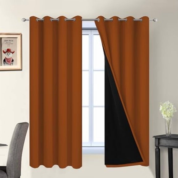Orange 100% Blackout Curtains, Total Blackout Lined Curtain Panels for Bedroom, 2 Thick Layers Grommet Top Thermal Insulated Blackout Drapes for Living Room(52Wx63L, Burnt Orange, 2 Panels)