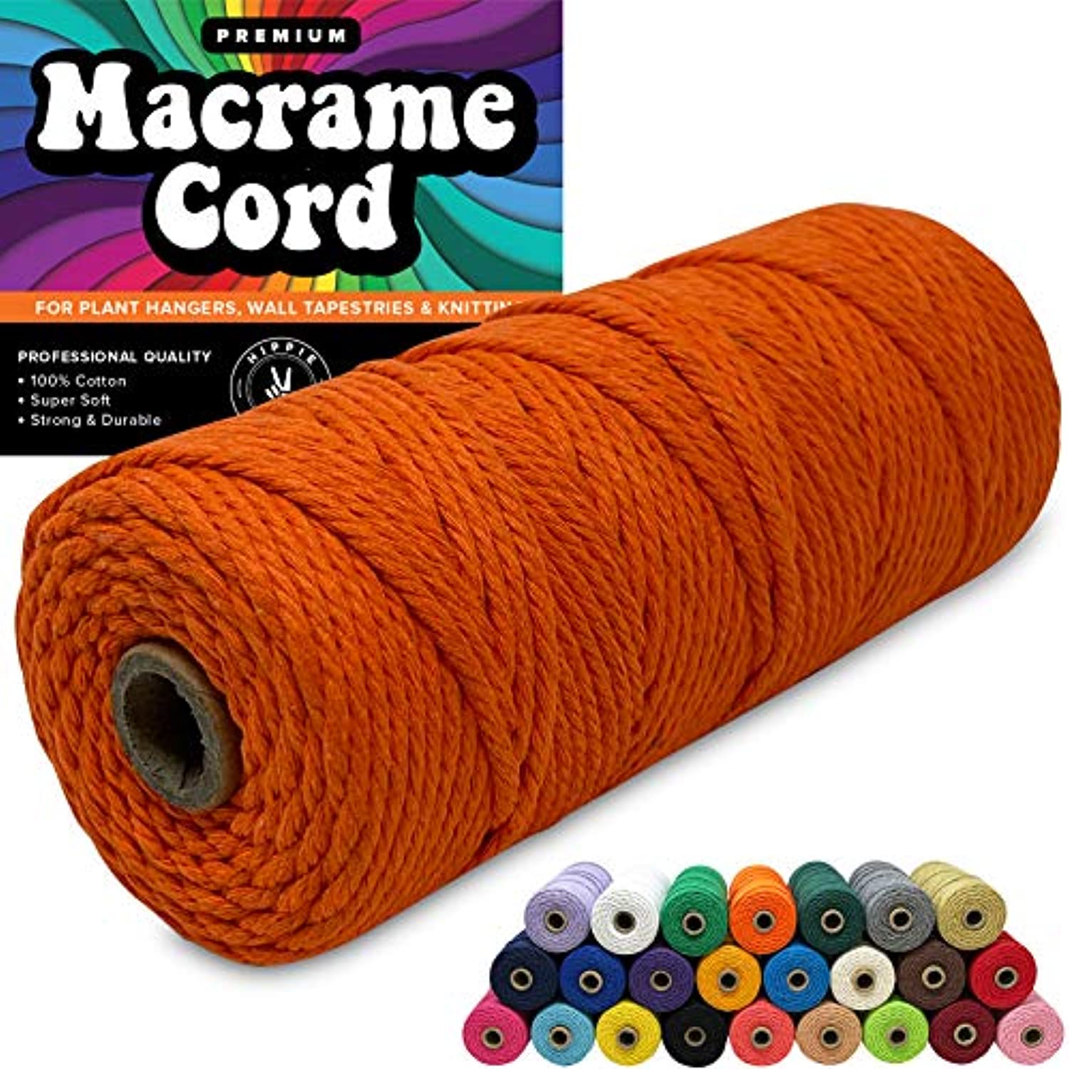 Orange 100% Cotton Cord Rope for Macrame 3mm Natural and Colored Craft  String Yarn Materials 325 Feet 