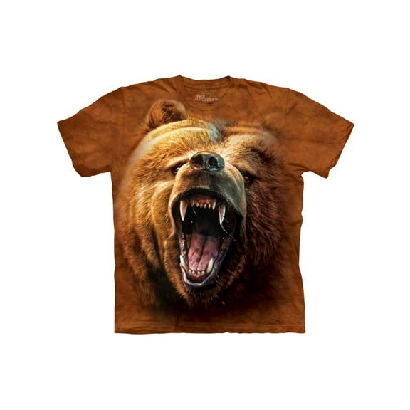 Orange 100% Cotton Grizzly Growl Realistic Graphic T-Shirt