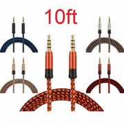 Orange 10ft Long AUX Cable Jack Gold-Plated Plug Audio Wire Cord for iPod Phone