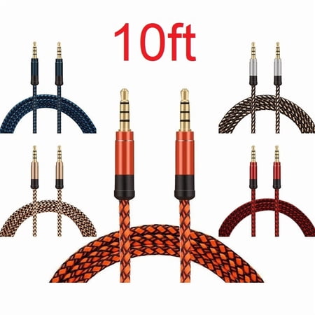 Orange 10ft Long AUX Cable Jack Gold-Plated Plug Audio Wire Cord for iPod Phone