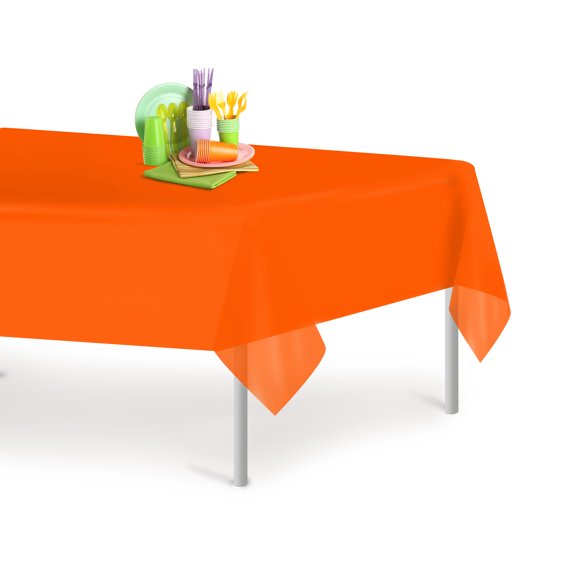 Orange 12 Pack Premium Disposable Plastic Tablecloth 54 Inch. x 108 Inch. Rectangle Table Cover By Grandipity