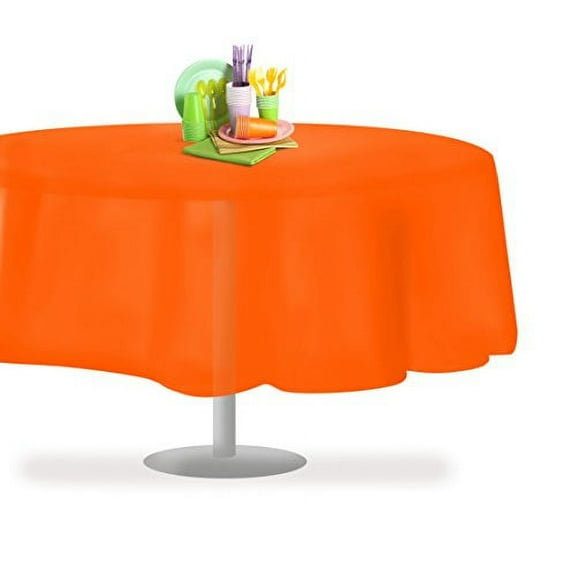 Orange 12 Pack Premium Disposable Plastic Tablecloth 84" Inch Round Table Cover By Grandipity