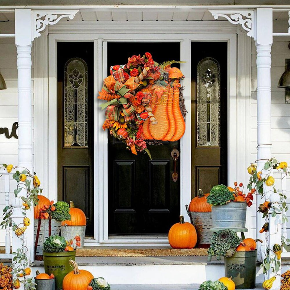 Orange 12" Pumpkin Hydrangea Wreath, Halloween Wreath for Front Door