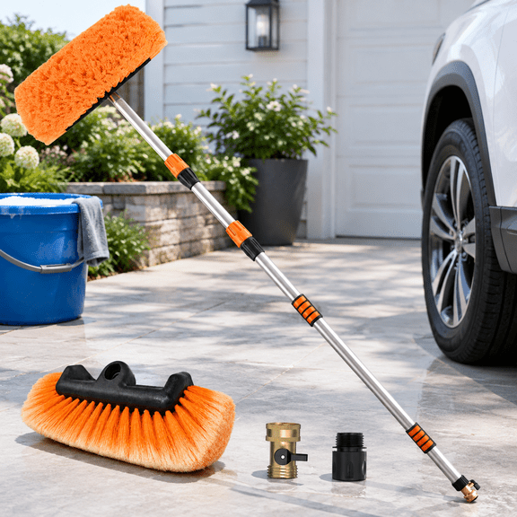 Orange 12FT Soft Bristle Long Handle Car Wash Brush for RV Truck Boat Solar Panels