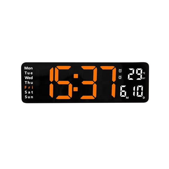 Orange 13 Inch Large Display Digital Clock With Indoor Temperature Date Day Week Auto Dst Night Light Auto Brightness Dimmer Remote Control Wall Desk Mount High Visibility