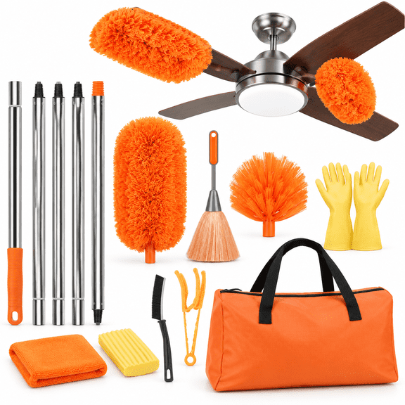 Orange 14-Piece Ceiling Fan Duster Kit with 60 Inch Adjustable Extension Pole