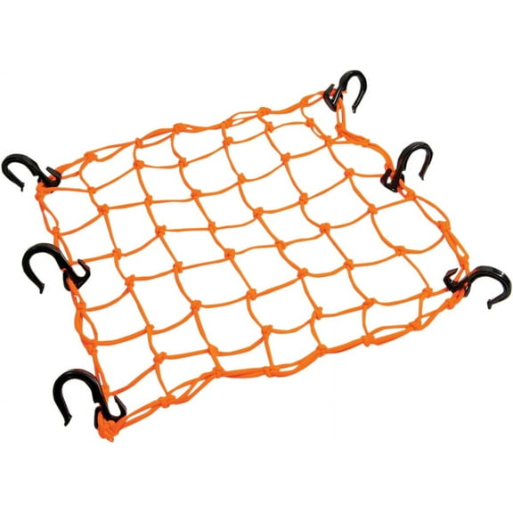 Orange 15"X15" Cargo Net Featuring 6 Adjustable Hooks & Tight 2"x2" Mesh