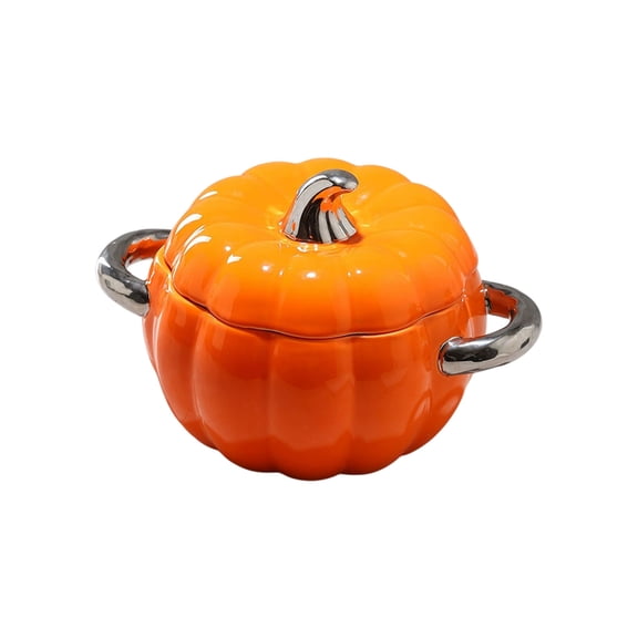 Orange 1800Ml Ceramic Pumpkin Bowl With Lid, Oven Safe Soup Bowl For Fall Holiday