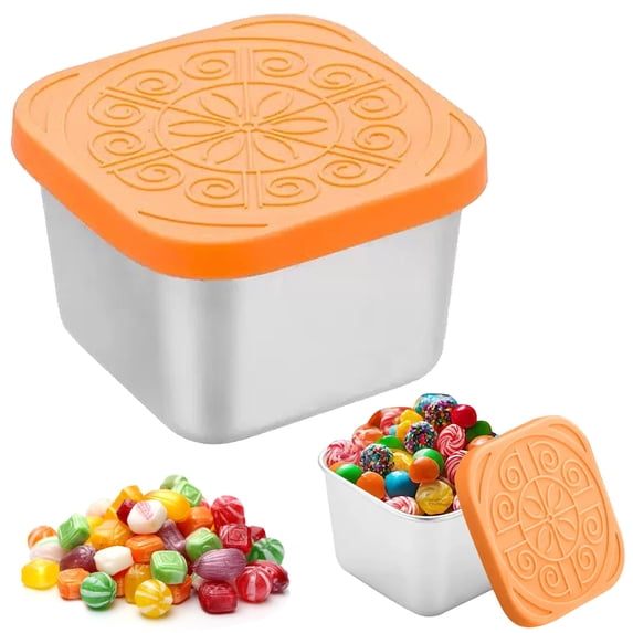 Orange 180Ml Stainless Steel Snack Box With Patterned Silicone Lid ...