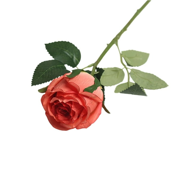 Orange, 1Pc Single Artificial Rose 16” Real Flowers High Simulation Wedding Anniversary for Elegant Home Decor Classic Red